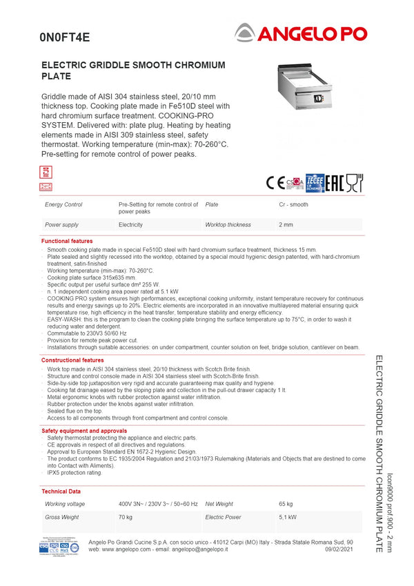 Angelo Po Icon9000 0N0FT4E-3MM - Griddle