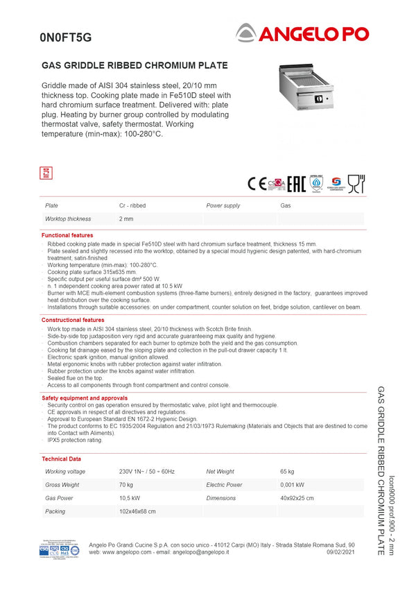 Angelo Po Icon9000 0N0FT5G - Griddle