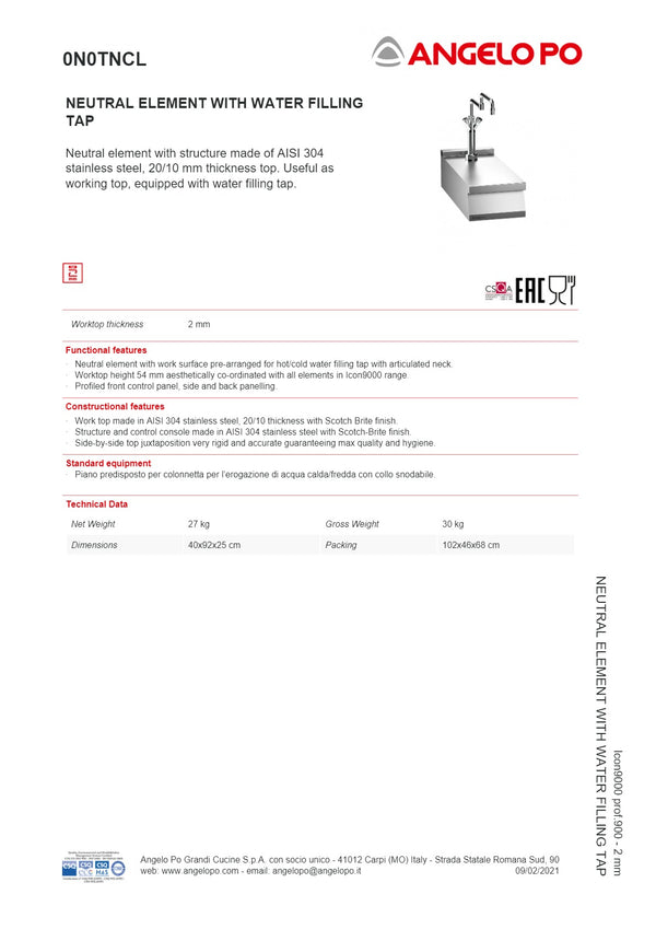 Angelo Po Icon9000 0N0TNCL - Neutral Element With Water Filling Tap