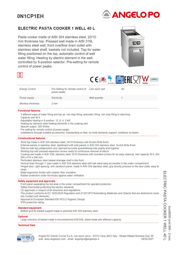 Angelo Po Icon9000 0N1CP1EH - Pasta Cooker