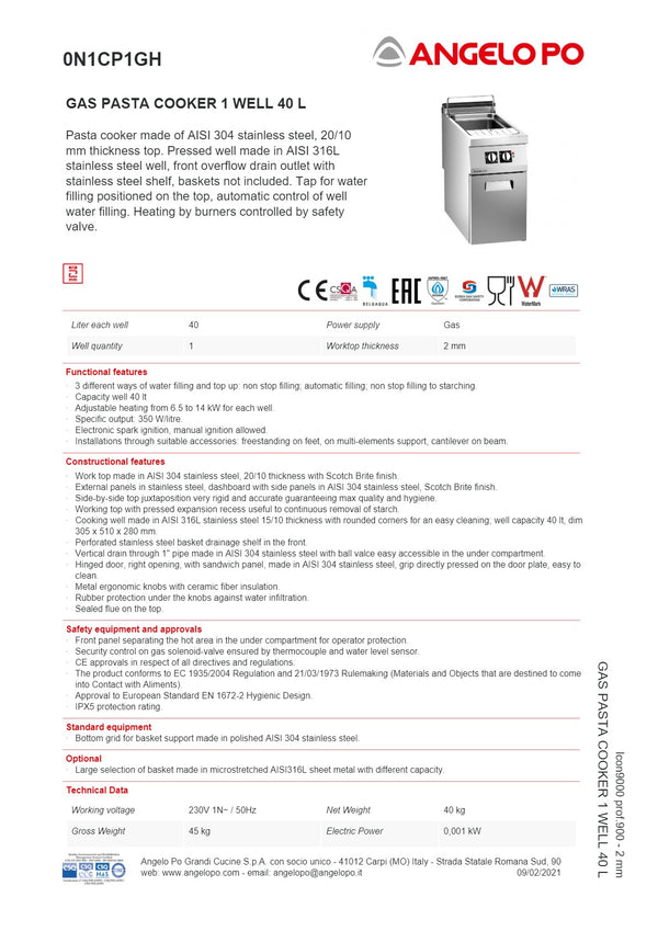 Angelo Po Icon9000 0N1CP1GH - Pasta Cooker