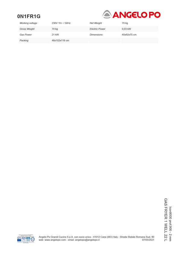 Angelo Po Icon9000 0N1FR1G - Fryer