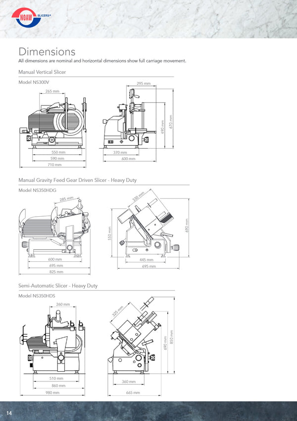 Noaw NS350HDG - Manual Gravity Feed Gear Driven Slicer