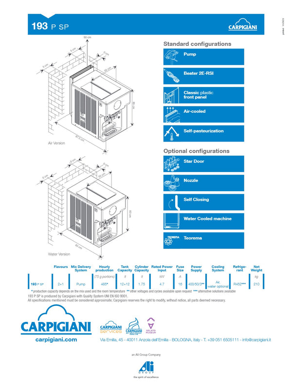 Carpigiani 193 P SP Classic - Countertop Twin-Twist Soft Serve Machine