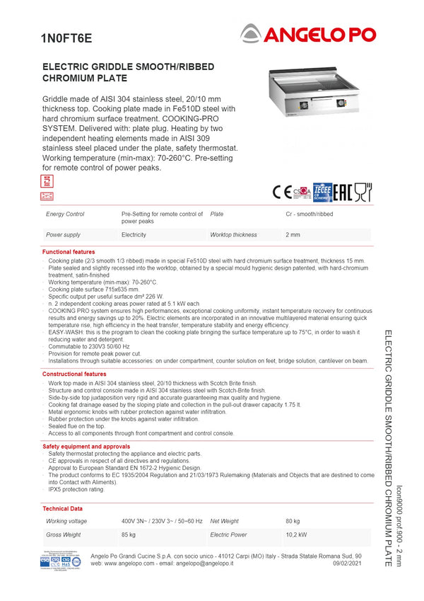 Angelo Po Icon9000 1N0FT6E - Griddle