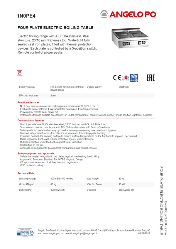 Angelo Po Icon9000 1N0PE4-3MM - 4 Burner Cook Top