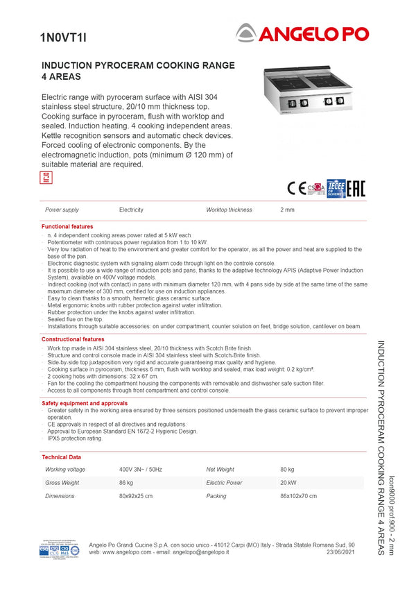 Angelo Po Icon9000 1N0VT1I - 4 Burner Ceramic Cook Top