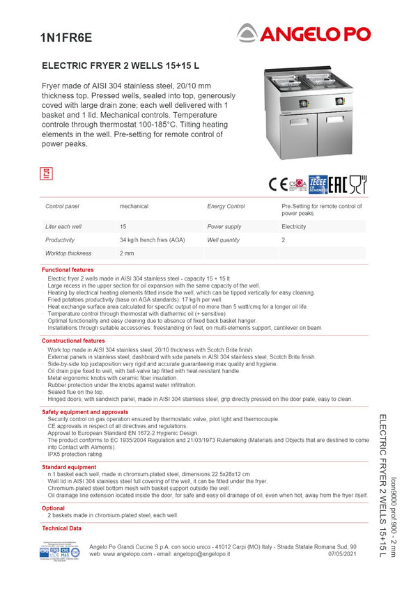Angelo Po Icon9000 1N1FR6E - 2 Well Fryer