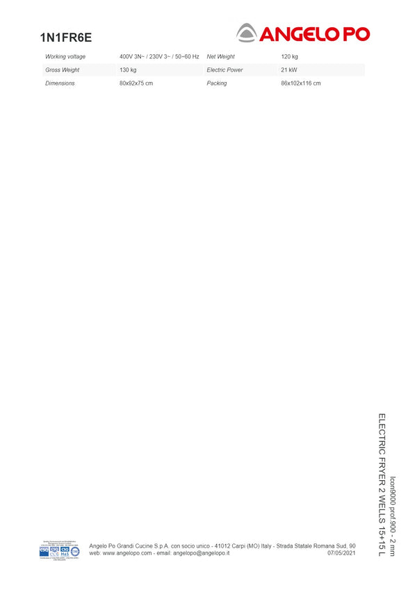 Angelo Po Icon9000 1N1FR6E - 2 Well Fryer