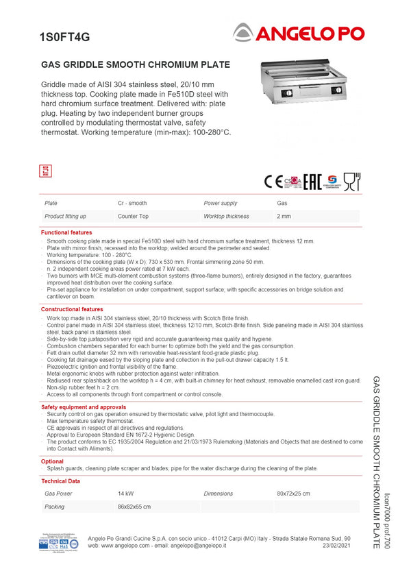 Angelo Po Icon7000 1S0FT4G - Griddle