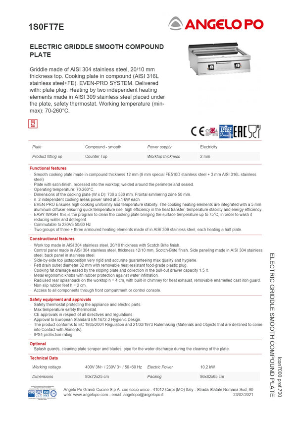 Angelo Po Icon7000 1S0FT7E - Griddle