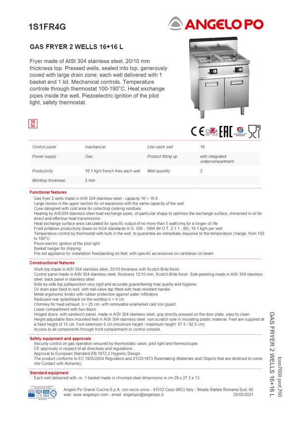 Angelo Po Icon7000 1S1FR4G - 2 Well Fryer