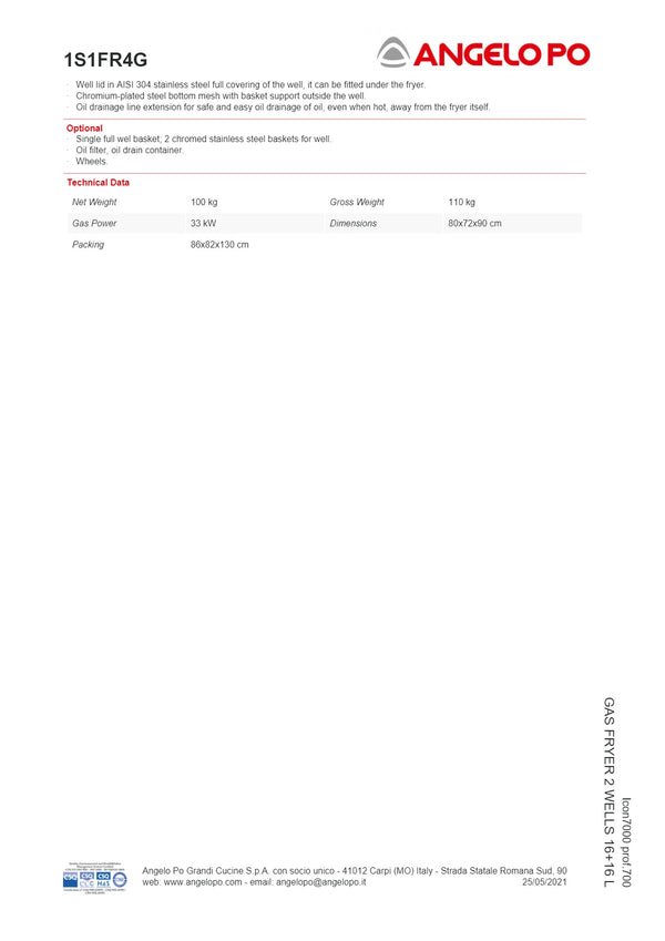 Angelo Po Icon7000 1S1FR4G - 2 Well Fryer