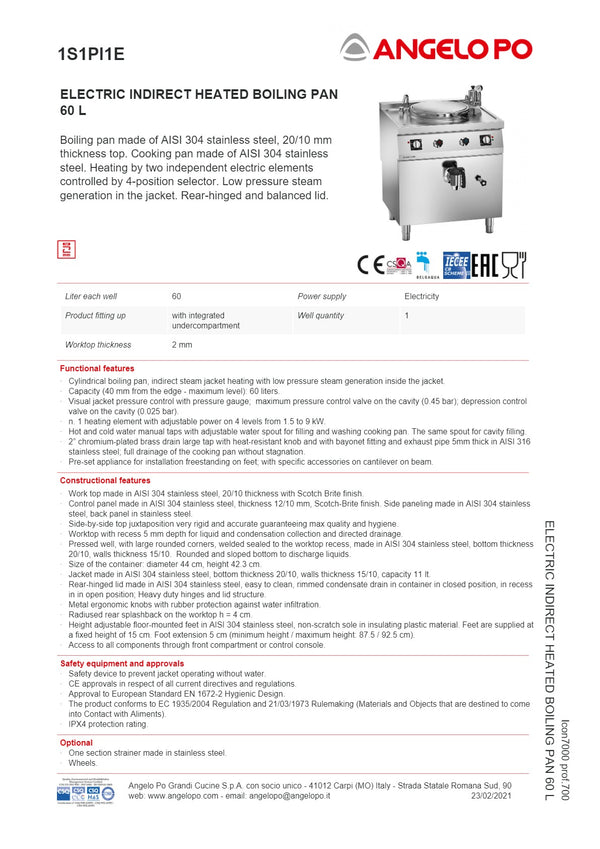 Angelo Po Icon7000 1S1PI1E - Boiling Pan