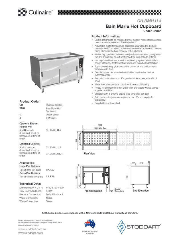 Culinaire CH.BMH.U.4 - Bain Marie Hot Cupboard