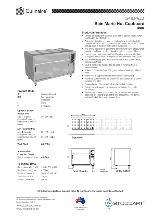 Culinaire CH.BMH.I.3 - Bain Marie Hot Cupboard