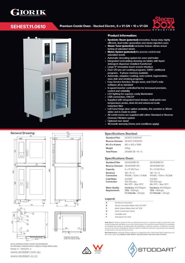 Giorik Steambox Evolution SEHEST.11.0610.SF - Stacked Combi Oven Kit