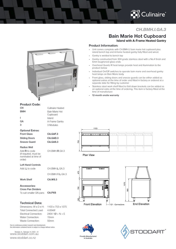 Culinaire CH.BMH.I.GA.3 - Bain Marie Island With A Frame Gantry