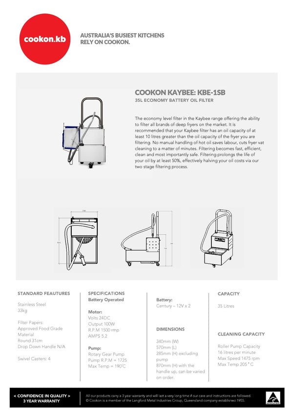 Cookon KBE-1SB - Battery Operated Oil Filter