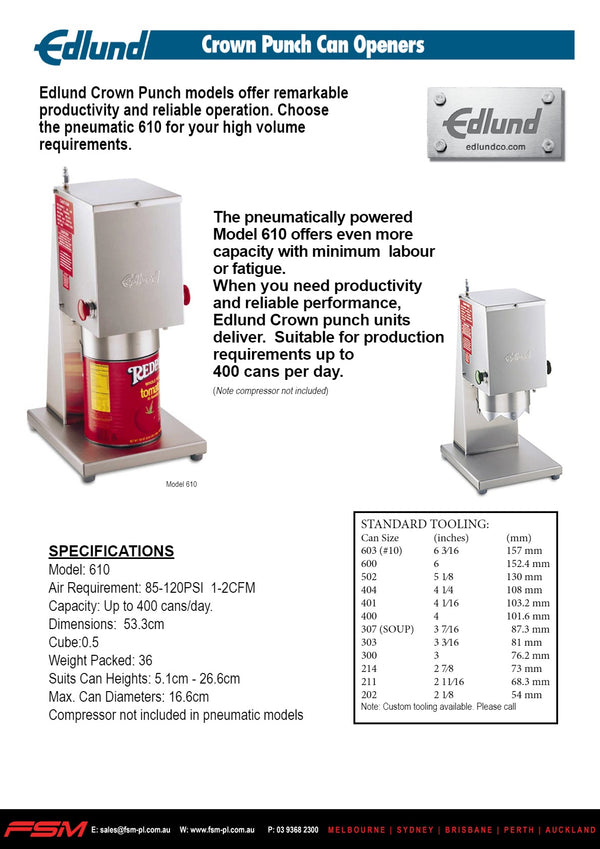 Edlund Crown Punch 610 - Pneumatic Can Opener