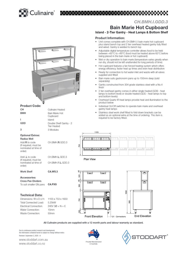 Culinaire CH.BMH.I.GDD.3 - Bain Marie Island With Double Gantry
