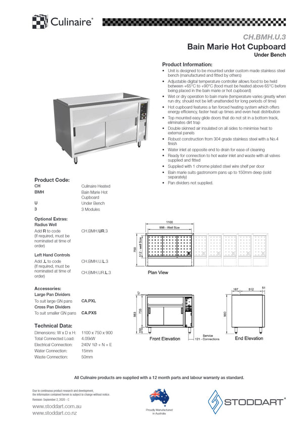 Culinaire CH.BMH.U.3 - Bain Marie Hot Cupboard
