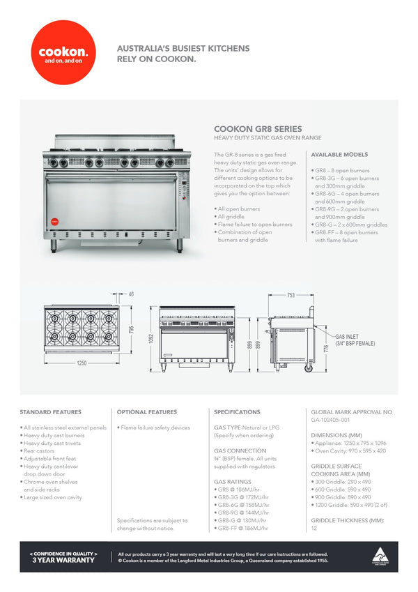 Cookon GR8-9G - Static Range Oven