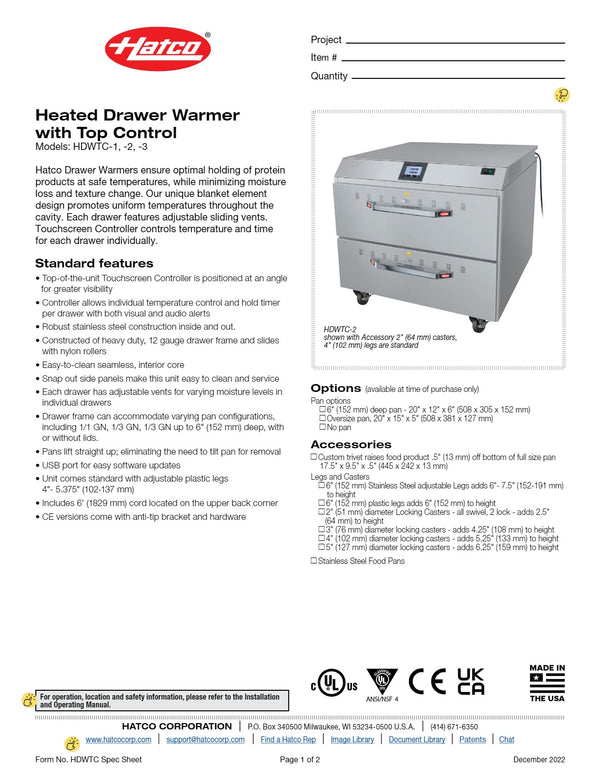 Hatco HDWTC-2 - Drawer Warmer