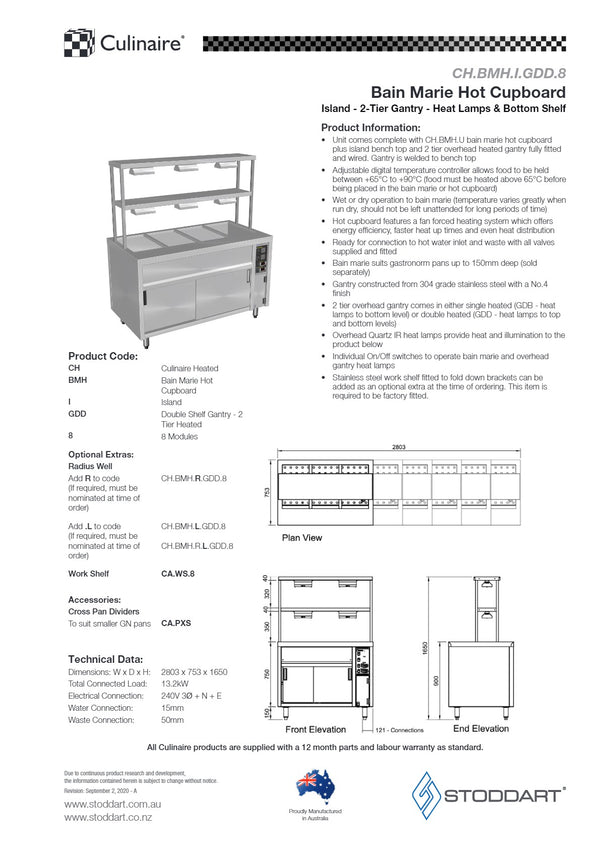 Culinaire CH.BMH.I.GDD.8 - Bain Marie Island With Double Gantry