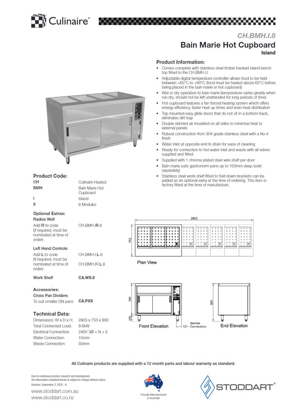 Culinaire CH.BMH.I.8 - Bain Marie Hot Cupboard