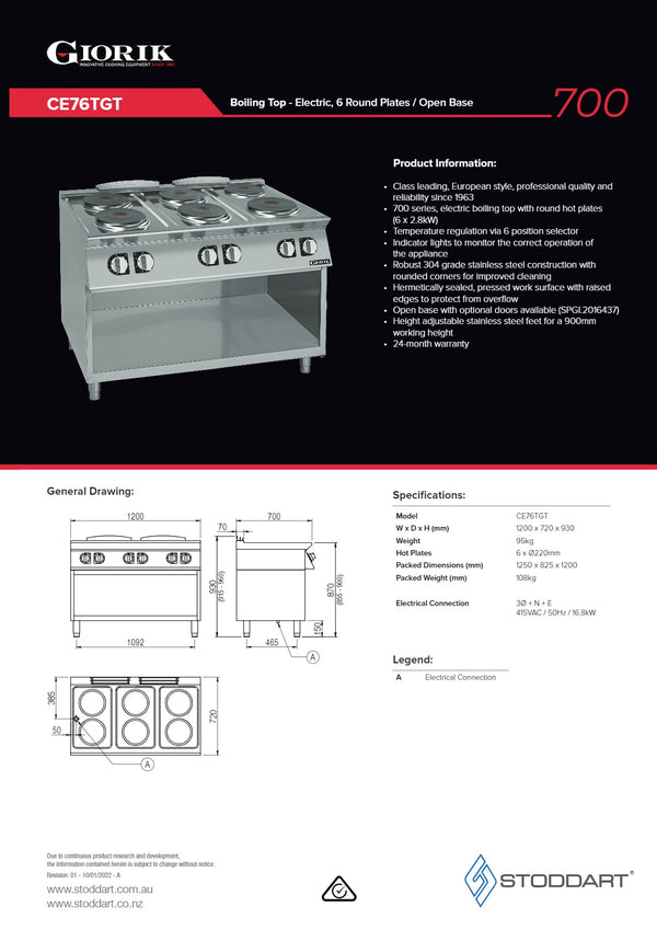 Giorik 700 Series CE76TGT - Cook Top with Open Base