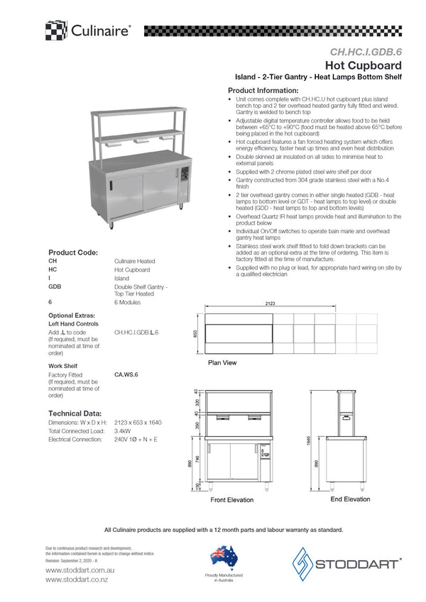 Culinaire CH.HC.I.GDB.6 - Hot Cupboard Island With Double Gantry & Heat Lamps