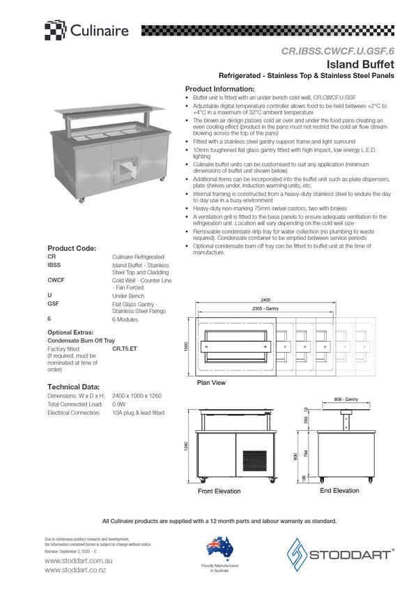 Culinaire CR.IBSS.CWCF.U.GSF.6 - Mobile Refrigerated Island Buffet With Flat Glass Gantry