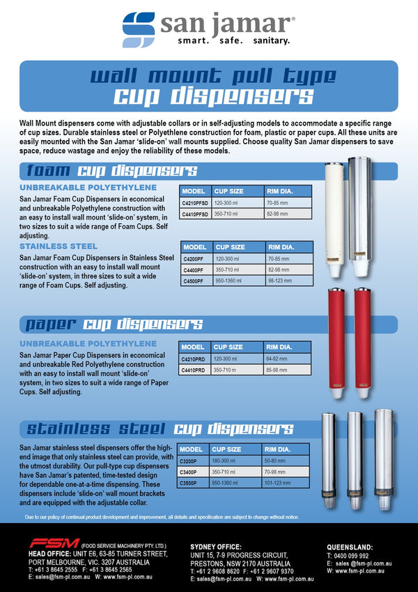 San Jamar C3500P - Wall Mount Pull Type Stainless Steel Cup Dispenser