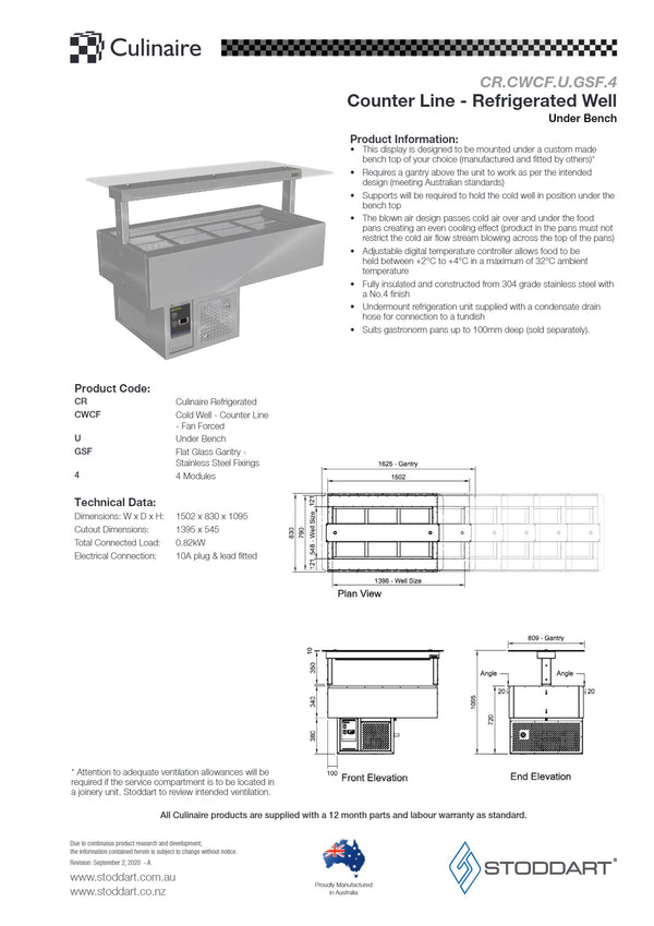 Culinaire CR.CWCF.U.GSF.4 - Under Counter Cold Well With Flat Glass Gantry