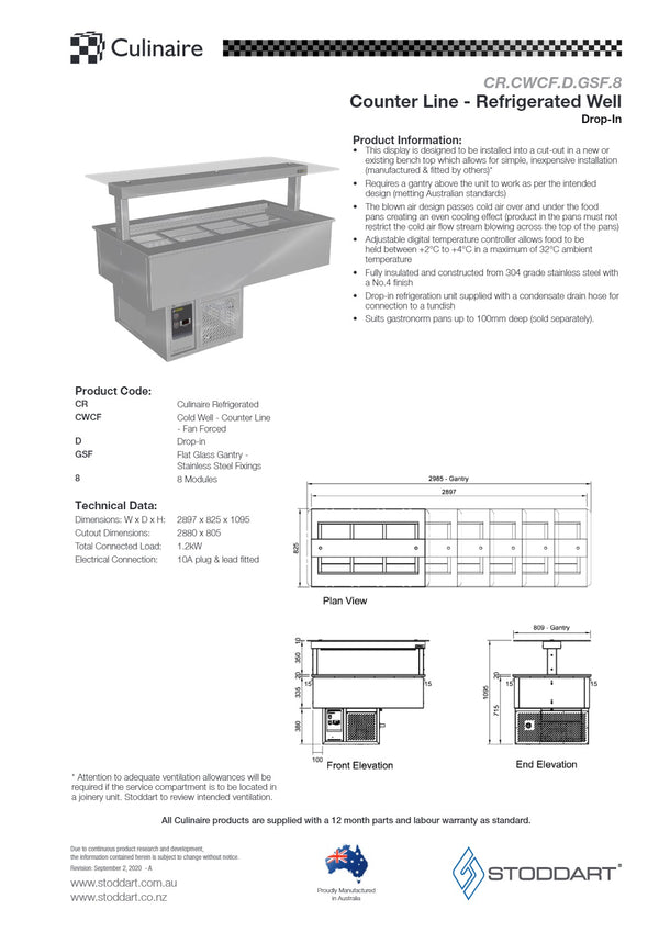 Culinaire CR.CWCF.D.GSF.8 - Drop-In Cold Well With Flat Glass Gantry
