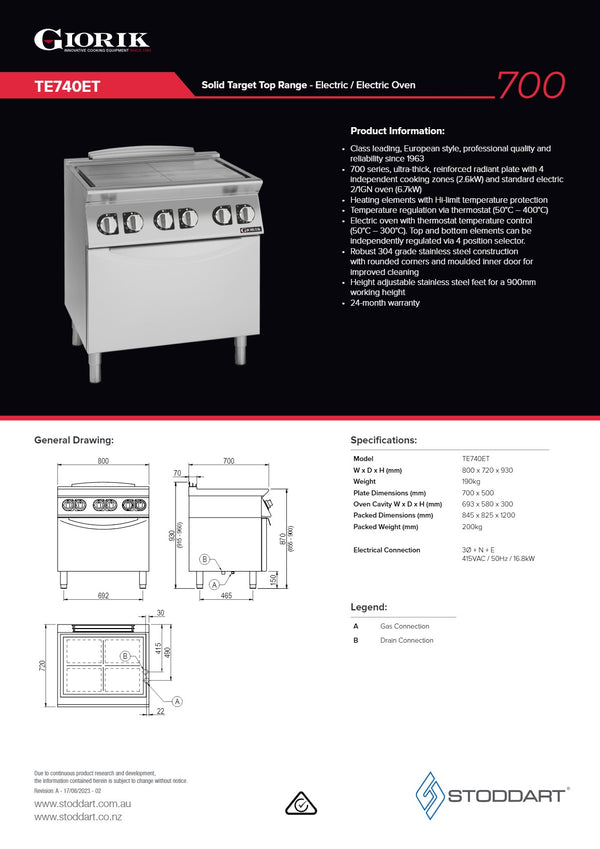 Giorik 700 Series TE740ET - Range Oven