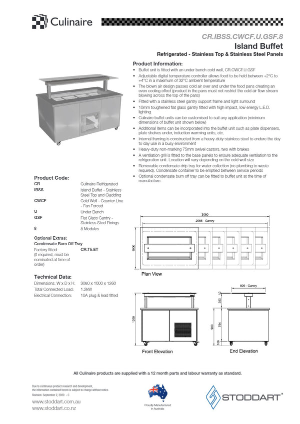 Culinaire CR.IBSS.CWCF.U.GSF.8 - Mobile Refrigerated Island Buffet With Flat Glass Gantry