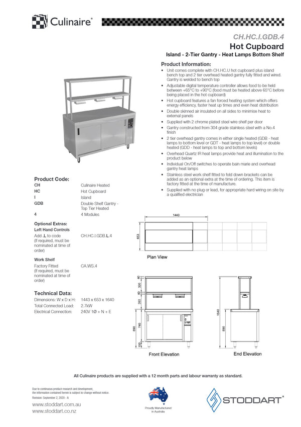Culinaire CH.HC.I.GDB.4 - Hot Cupboard Island With Double Gantry & Heat Lamps