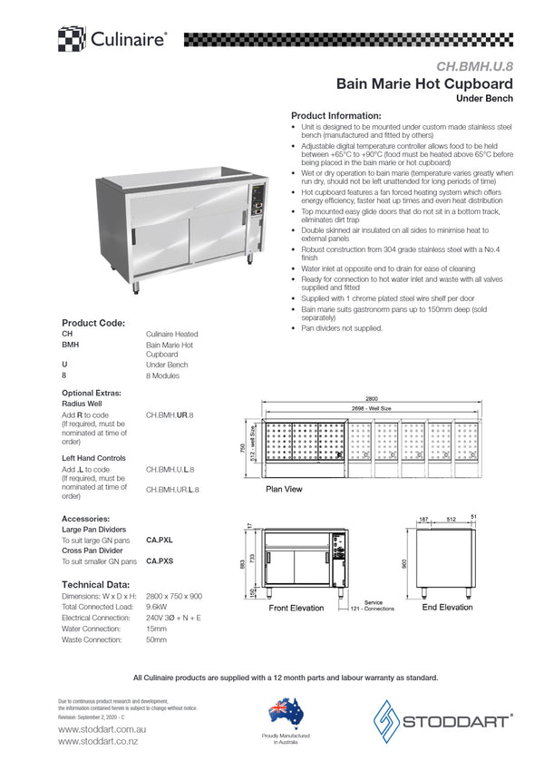 Culinaire CH.BMH.U.8 - Bain Marie Hot Cupboard