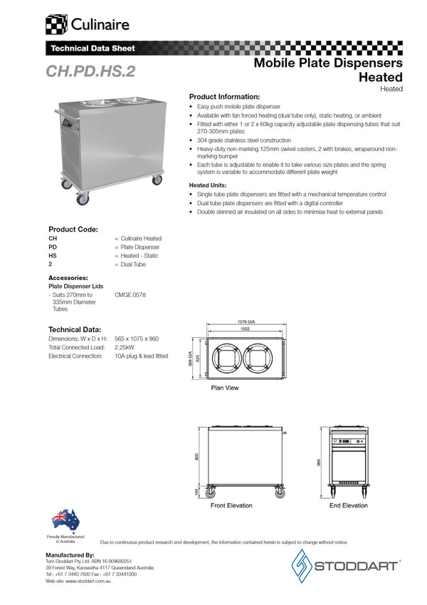 Culinaire CH.PD.HS.2 - Heated Plate Dispenser