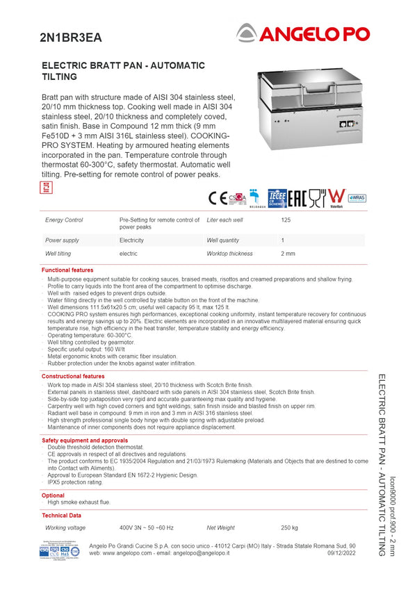 Angelo Po Icon9000 2N1BR3EA - Automatic Tilting Bratt Pan