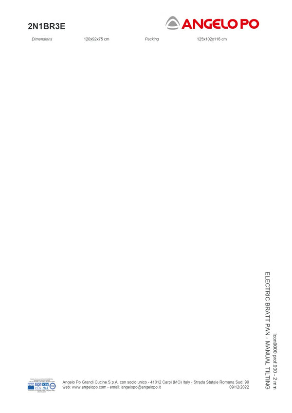 Angelo Po Icon9000 2N1BR3E - Manual Tilting Bratt Pan