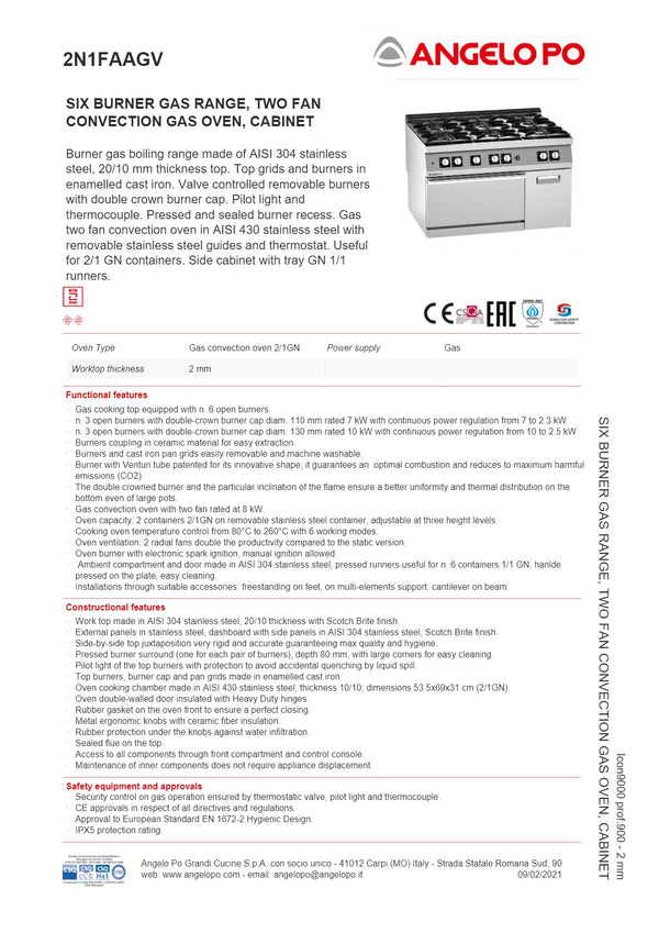 Angelo Po Icon9000 2N1FAAGV - 6 Burner Range Oven