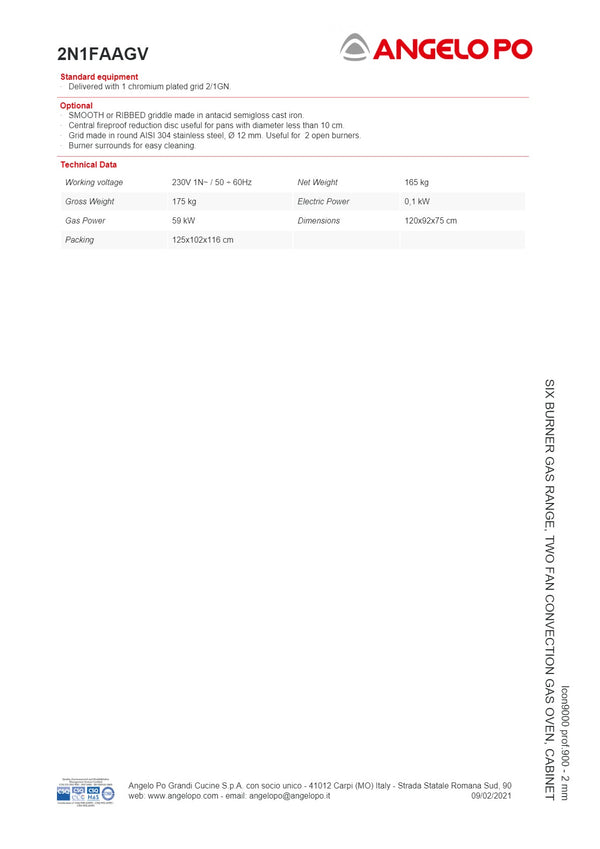 Angelo Po Icon9000 2N1FAAGV - 6 Burner Range Oven