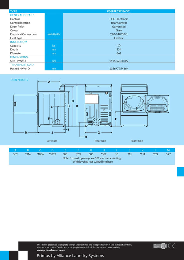 Primus PDEE - Single Dryer