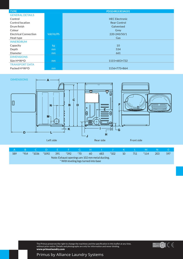 Primus PDGE - Single Dryer