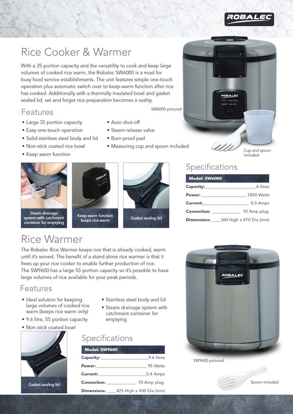 Robalec SW6000 - Rice Cooker & Warmer