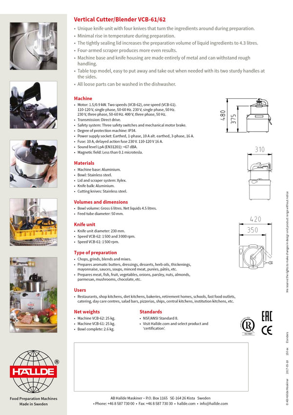 Hallde VCB-62-3PH - Vertical Cutter Blender