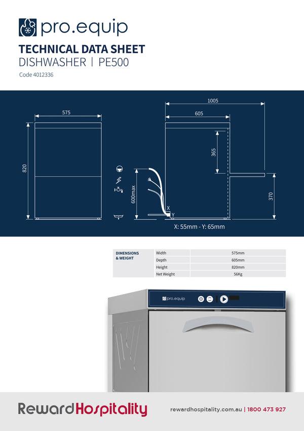 Pro.Equip PE500 - Undercounter Dishwasher
